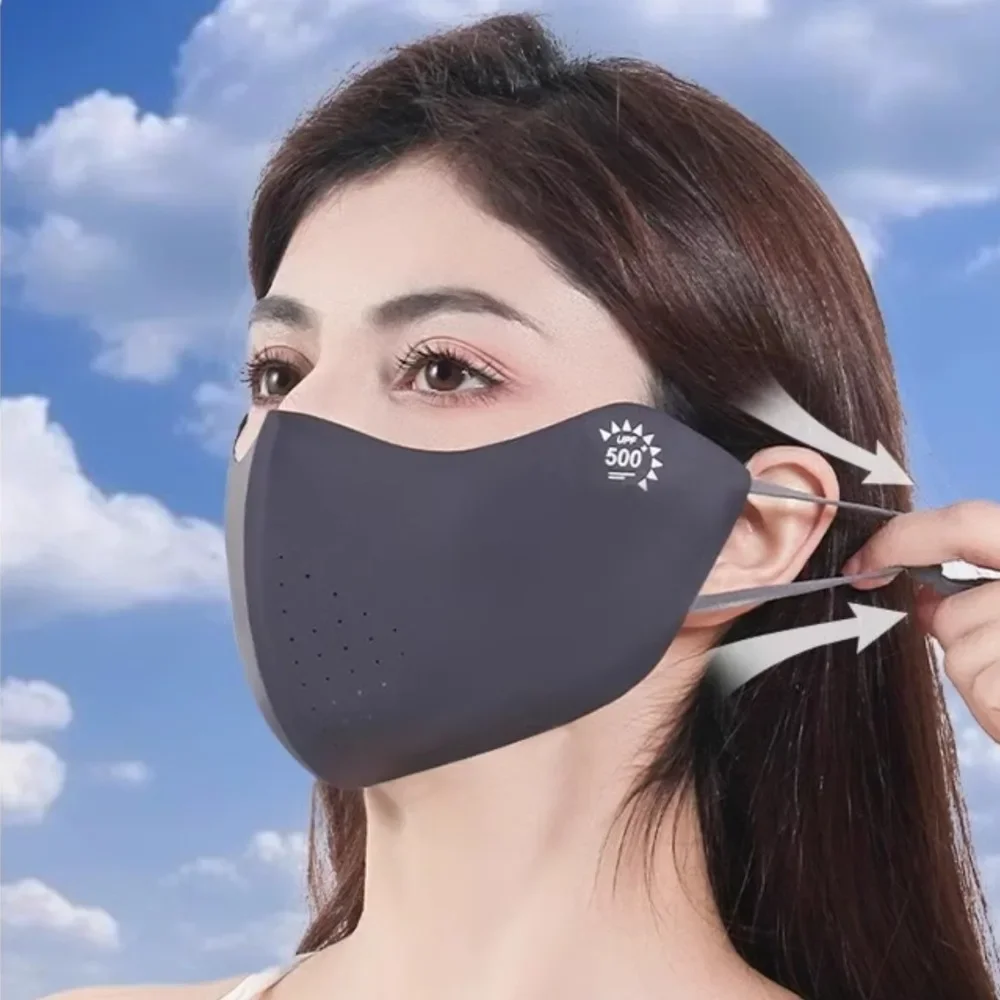 Oddychająca maska z jedwabiu lodowego, anty-UV UPF50+, pyłoszczelna maska przeciwsłoneczna, koronkowa siateczkowa maska do jazdy konnej, chroniąca narożniki oczu.