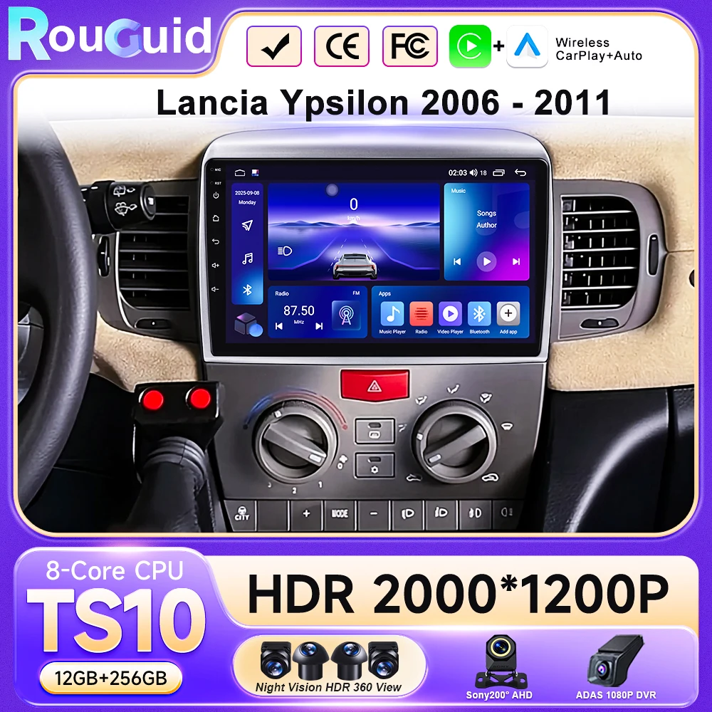 Car Video Player For Lancia Ypsilon 2006 - 2011 Autoradio GPS Carplay Android 16 Auto Touch Screen Wifi Carplay BT GPS Navi