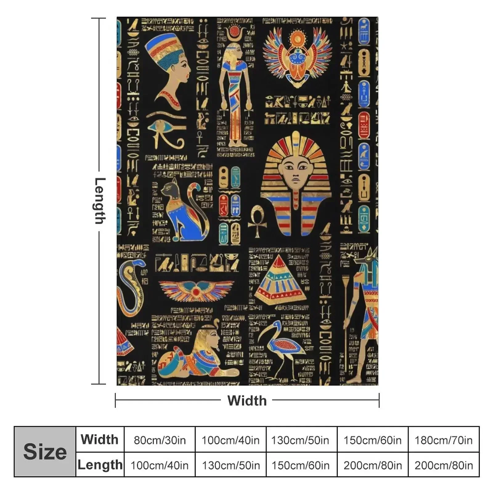Egyptian hieroglyphs and deities on black Throw Blanket couch cozy soft plush fuzzy picnic outdoor blanket
