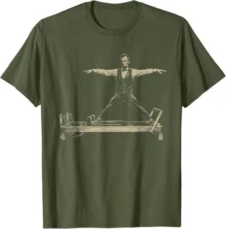 Lustiges Abraham Lincoln Pilates Reformer Workout Art T-Shirt Y2k Gym Doing Fitness Exercises Grafik Herrenbekleidung 4th of July Tee – Detail 13