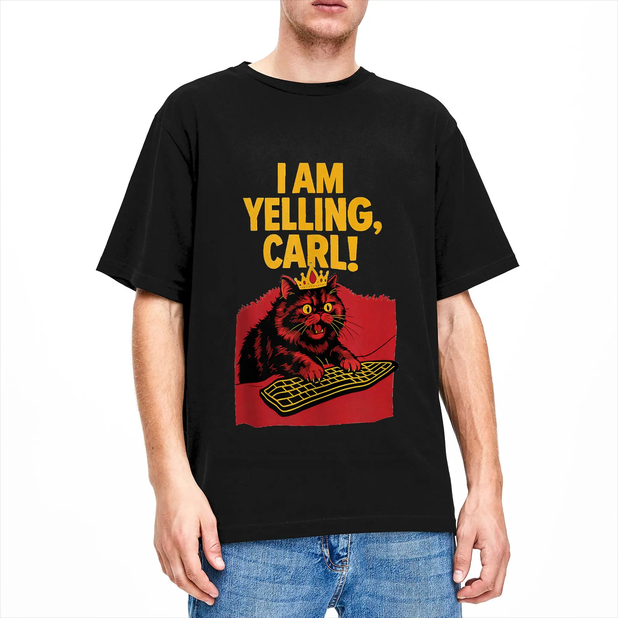 I Am Yelling Carl Screaming Cat Meme T Shirt  Harajuku T-Shirts Short-Sleeve Vintage Tops Summer 100% Cotton 4XL 5XL 6XL Tees