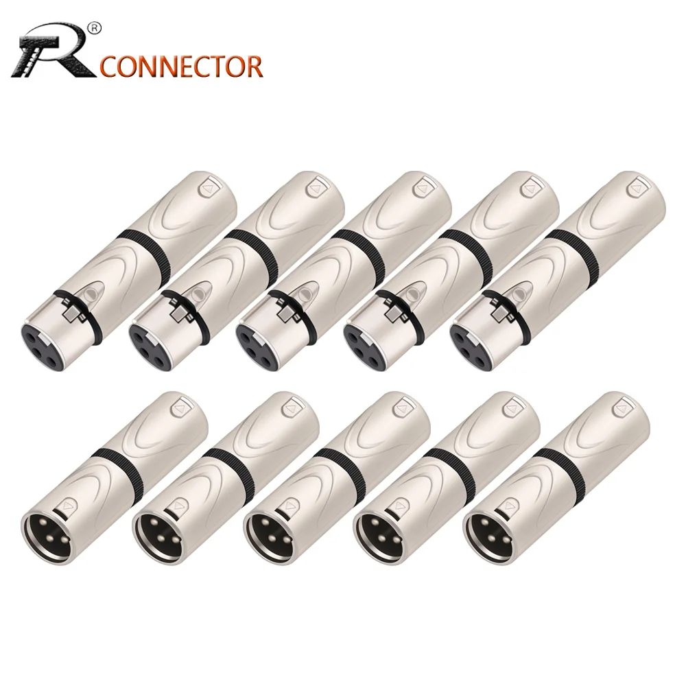 10pcs Silver 3Pins XLR Male to Male & XLR Female to Female Adapter Connector Compatible with Microphone Mixer