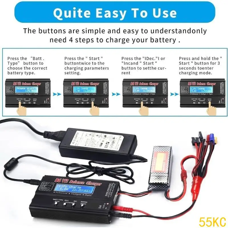 

55KC Digital Battery 1-6S 80W 6A for Multiple Battery Types Including