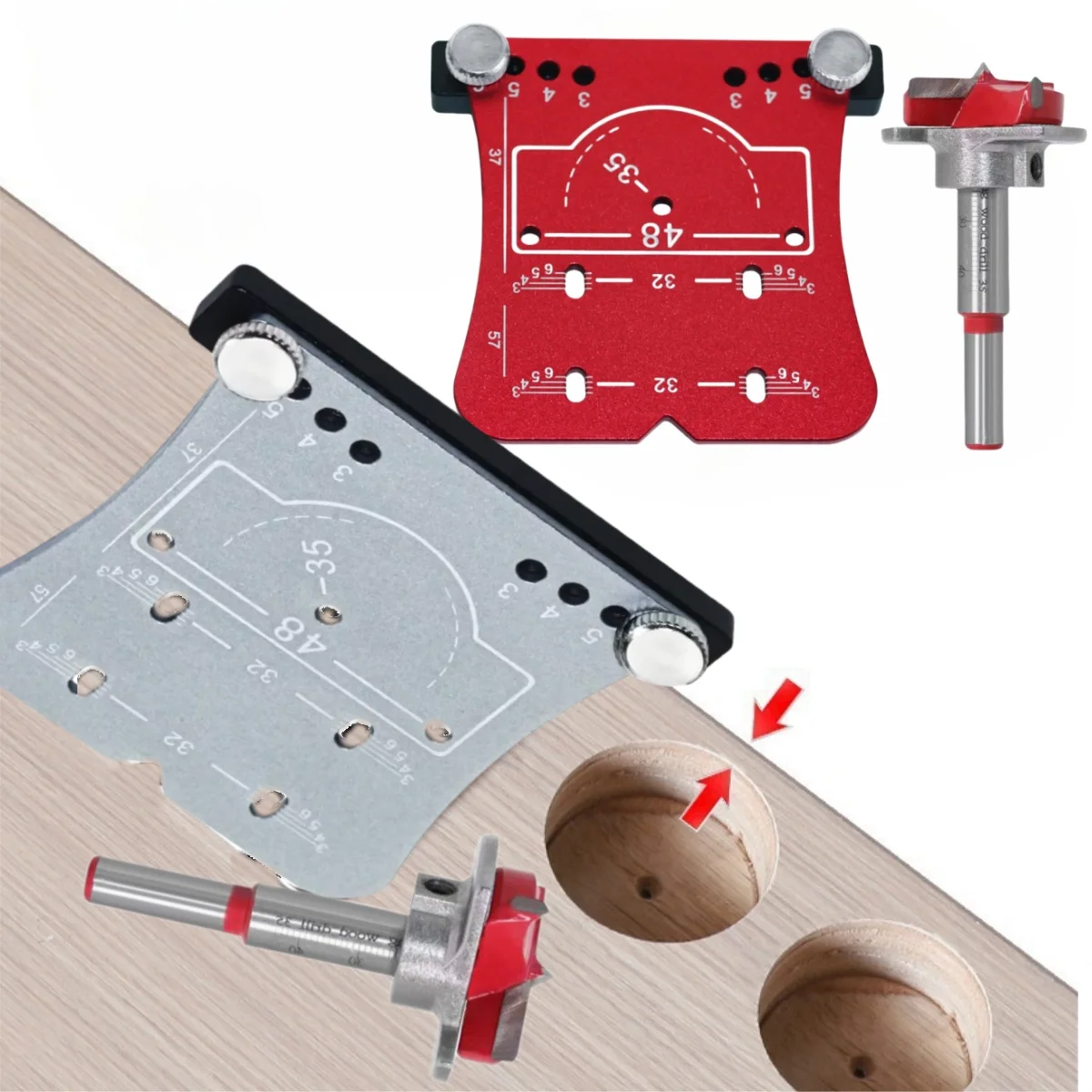 Dowel Jig Kit - 35mm Scharniergat Positioneringssjabloon Aluminiumlegering Gatopener Houtbewerking