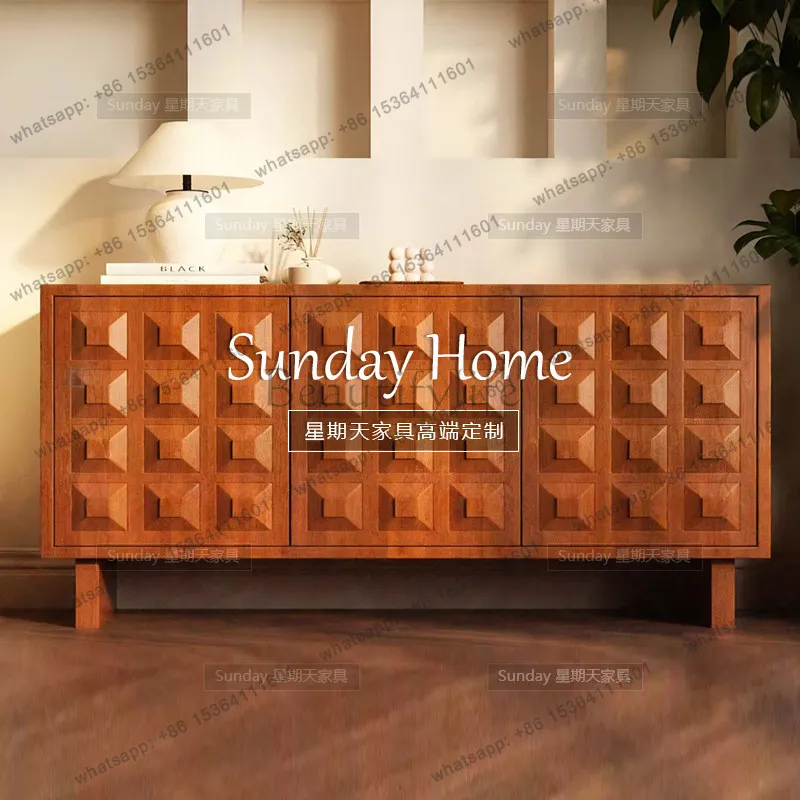 Factory Direct vintage three-dimensional wood-colored sideboard, large-capacity dresser against the wall in the living room