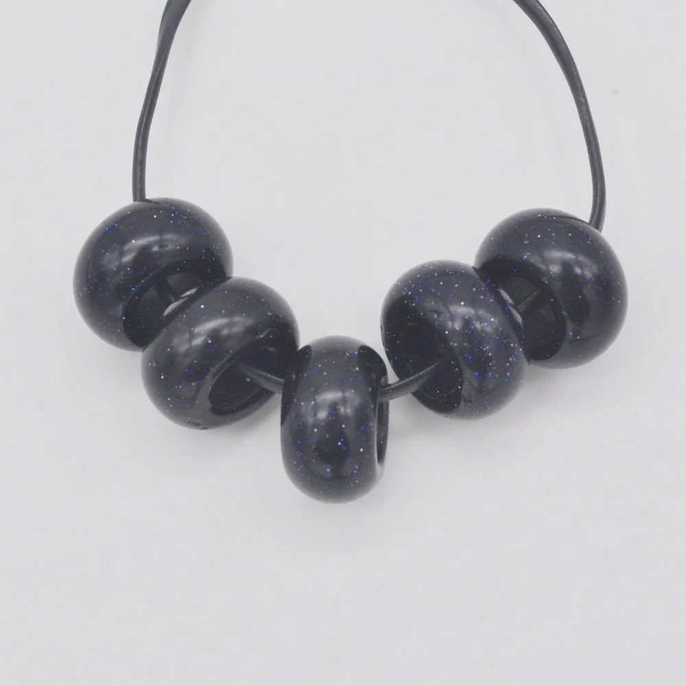 14MM Blue Sandstone GEM Big Hole Loose Beads Fit Charms Jewelry Bracelet Findings (5 pcs/lot) H169