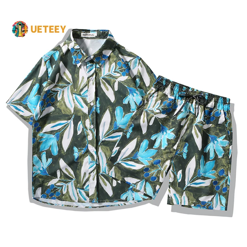 

New Summer Hawaii Beach Sets Men Flower Printed Casual Shirts Loose Shorts Travel Island Design Sensibility Shors Sleeves Shirt