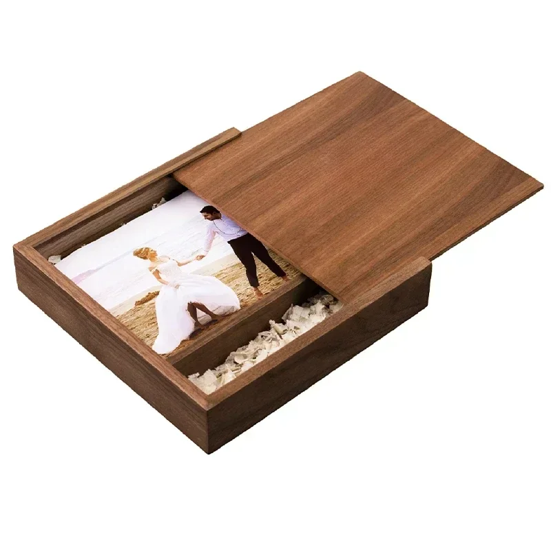 1PCS Walnut Maple Wood Storage Box Photography Wedding Gift Album Jewelry USB Box Natural Unfinished Wooden Case 16.9X16.9X3.5cm