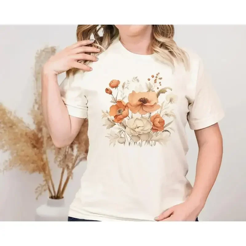 Autumn Wildflower T Shirt Fall Floral Bouquet Peony Garden Design Top Cottagecore Nature For Her Pressed Flower