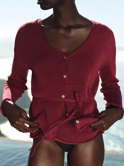 

Вязаный топ с широкими бретелями Long Sve V-Ne Трикотажная верхняя одежда круглого цвета Ne Regular Length Женская куртка из полиэфирного волокна