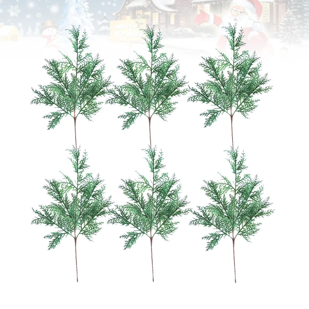 6 Pcs Artificial Pine Picks Branch Sprays Mini Cone Garland Cypress Holly Stem Greenery Shrubs Plant