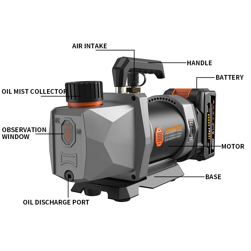 휴대용 냉매 진공 펌프, 18V 에어컨 충전, 무선 리튬 배터리 진공 펌프