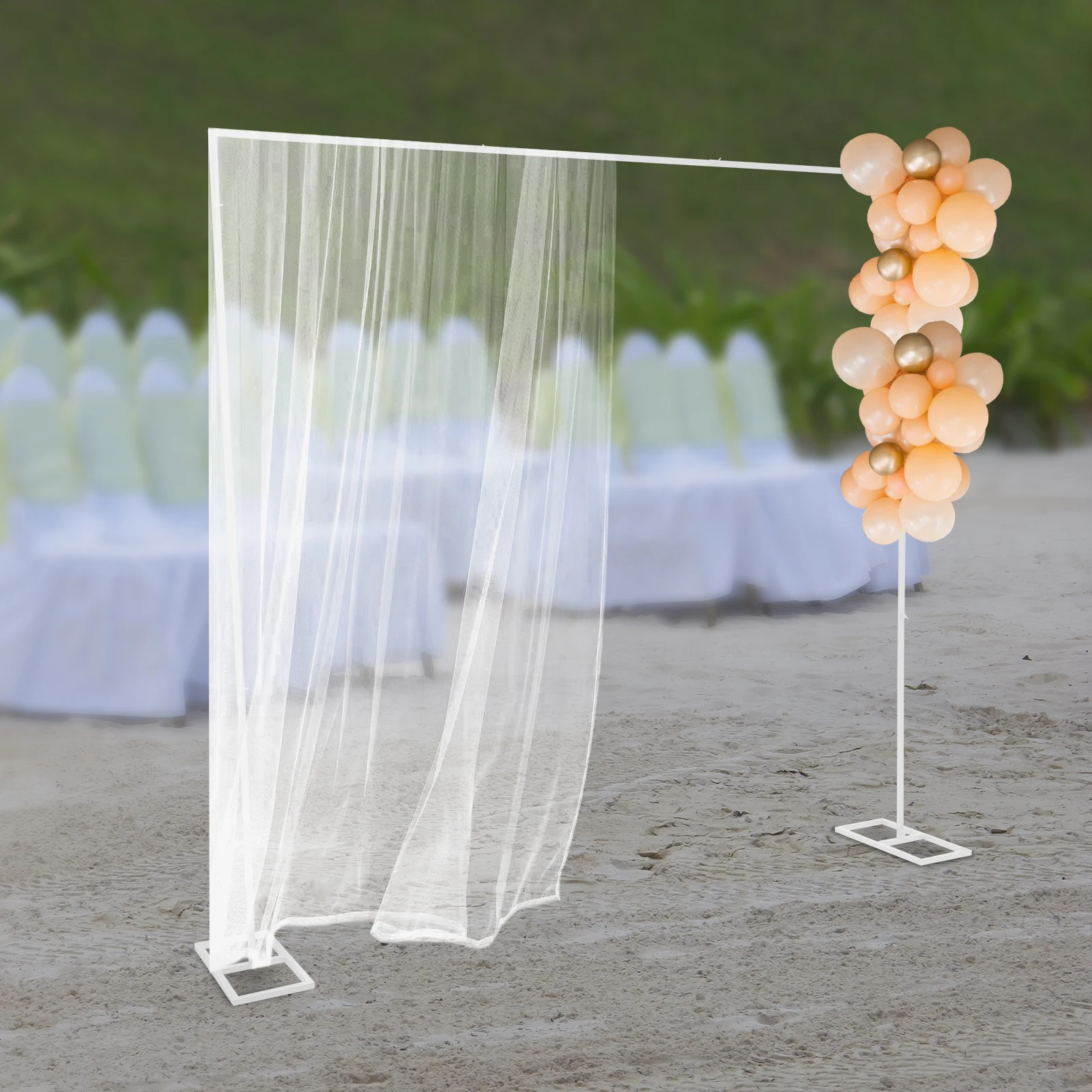 Wedding Arch Square Background Stand, 8FT x 8FT Portable Metal with Base, Heavy Duty Pipe and Drape Backdrop Kit for Decorations