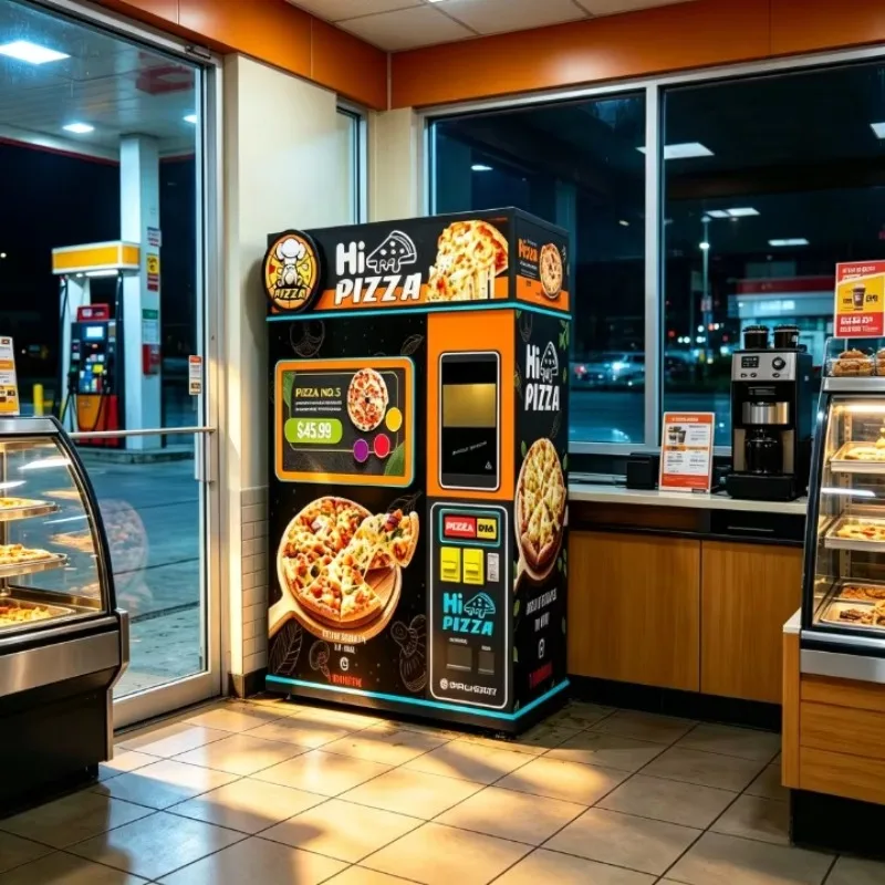 Commercial pizza vending machines for fast food chains with automatic conveyor belts and crispy crust function