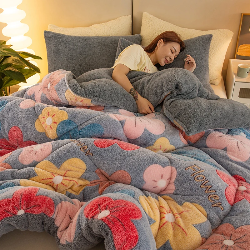 Floral Snowflake Velvet Autumn Winter Blanket for Bed Queen Thickened Warm Plush Comforter Fluffy Soft Lambswool Thick Blanket