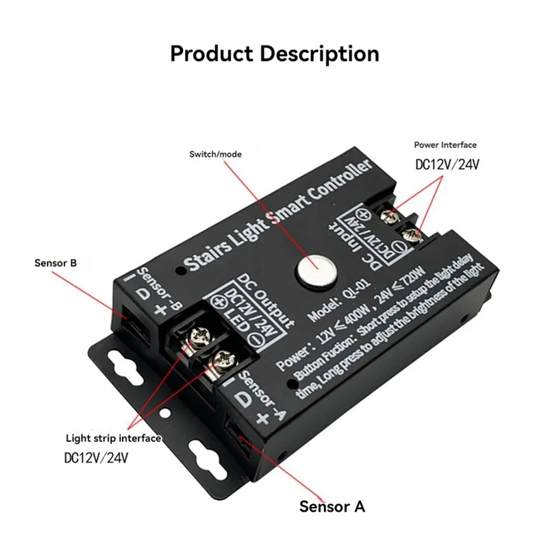 AA08-Sensor Full Bright Stair Lights Controller Sensor Light Bar Hallway Step Lights Ladder Walking Stairs Sensor Controller