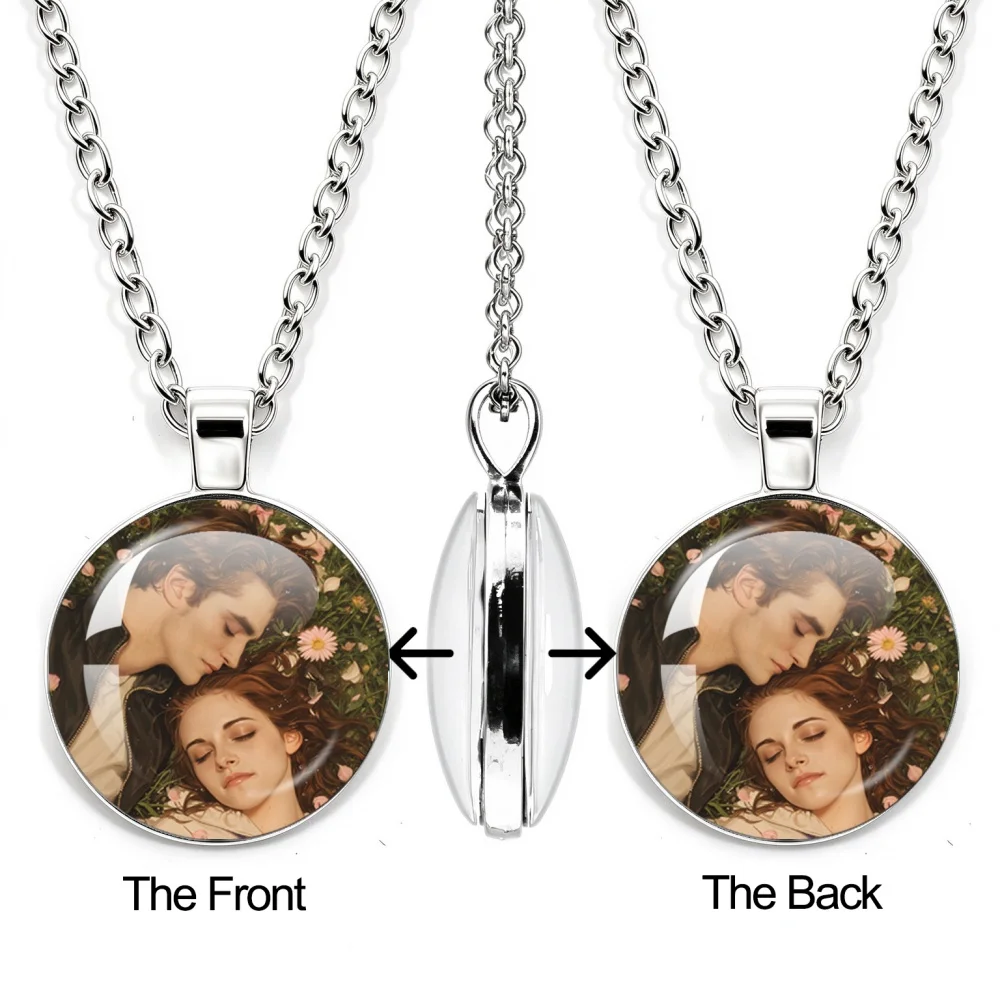 Bella Edward Silver Color Necklace Classic Movie Twilight Double Sided Glass Cabochon Pendant Necklace Jewelry Fans Gifts