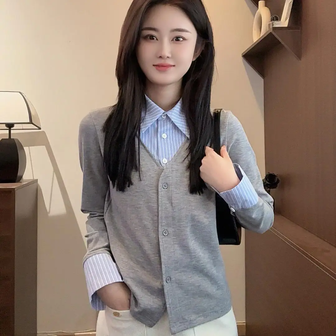 

Romantic Versatile Retro Personali T-irt Young Commute Sle Long Sve Collar Regular Thin Polyester Blend