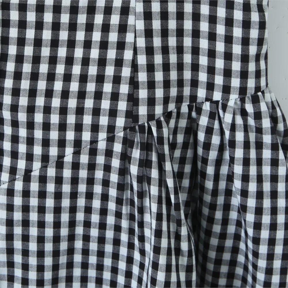 2025 Sexy Gingham Plaid Spliced Lace O neck Mini Sling Dress Women Open Through Buttons Low Waist Swing A line one-piece Dresses