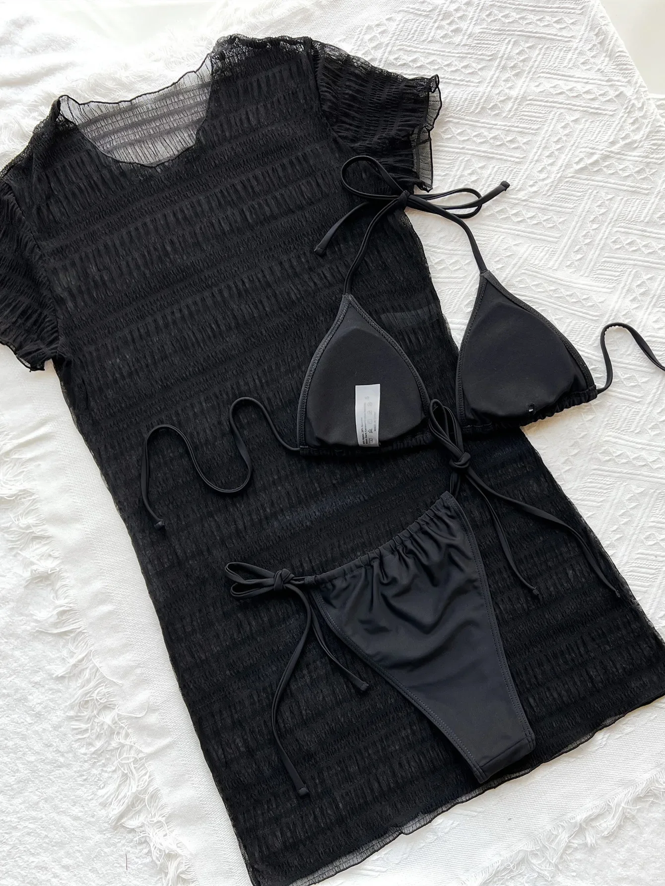 2024 New Sexy 3-Piece Bikini Set Women Black Swimwear Swimsuit Bikinis Set Bathing Suit Perspective Beach Dress Bikini Cover Up