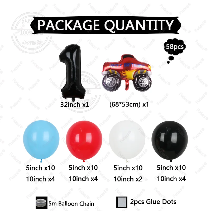 58pcs Big Monster Truck Balloon Car Themed Birthday Foil Ballons Dump Truck Helium Balloon Birthday Party Decorats Supplies