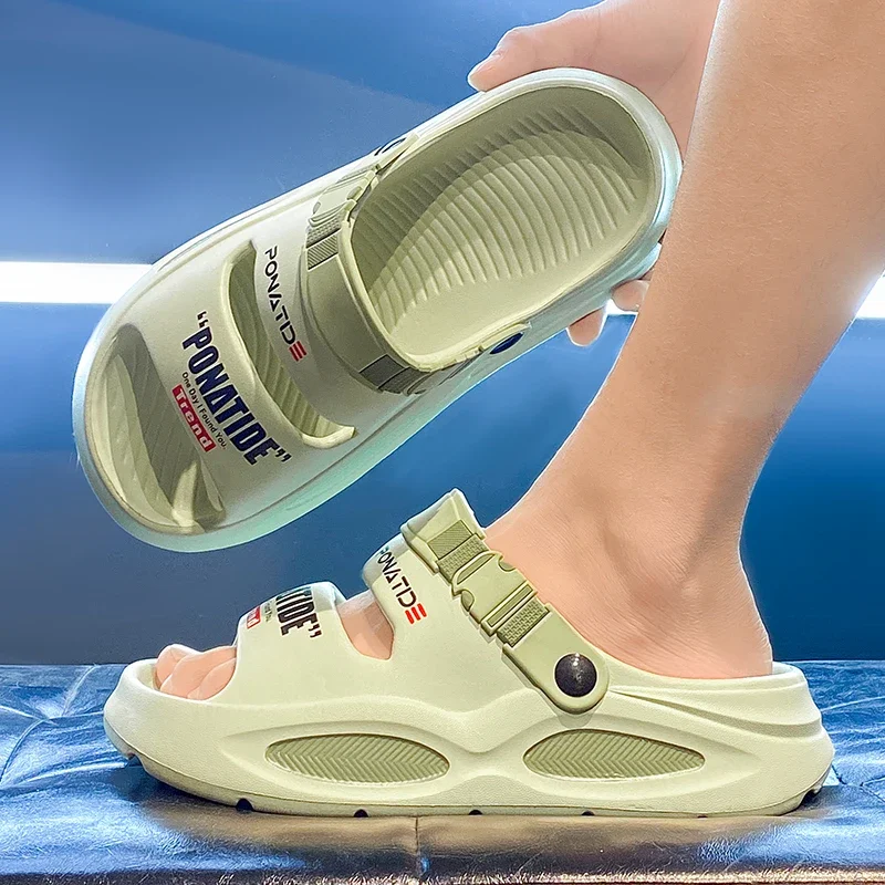 

Men's Double Strap One Band Slides Summer Beach Casual Sandals Slippers