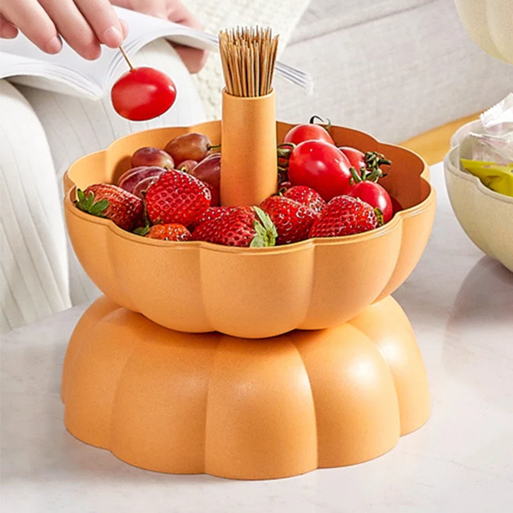 Divided Pumpkin Snack Holder with Toothpick Storage Serving Tray with 3 Compartment Fruit Plate for Candy Fruits Nuts Snacks