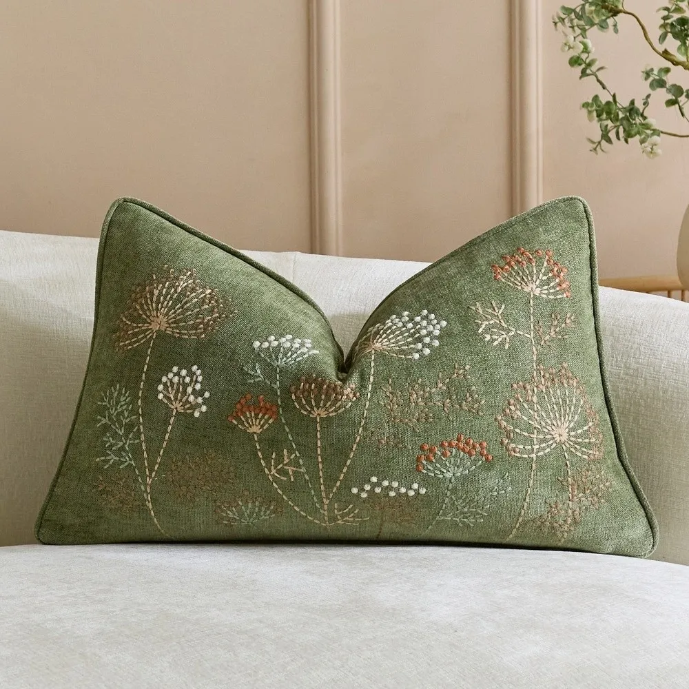 Floral Chenille Pillow Covers Embroidered Pattern Dandelion Decorative Cushion Case Soft Nordic Throw Pillow Covers Home Decor