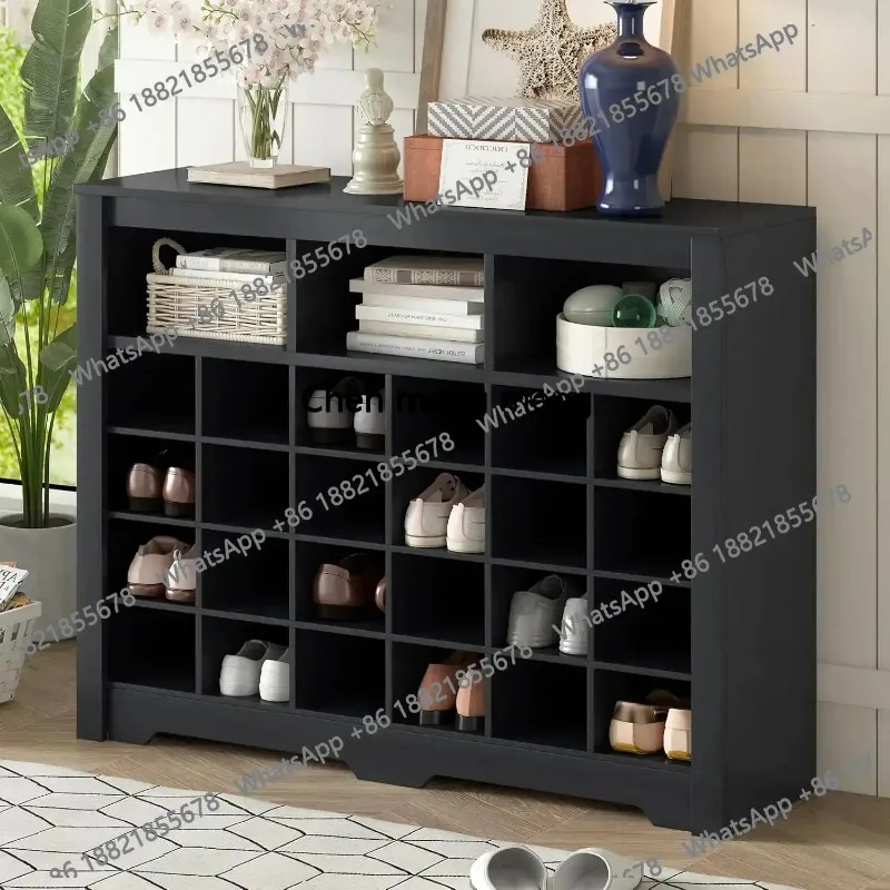Sleek Design 24 Shoe Cubby Console, 5-Tier Storage Cabinet, Modern Shoe Cabinet with Curved Base, Modern, Customized
