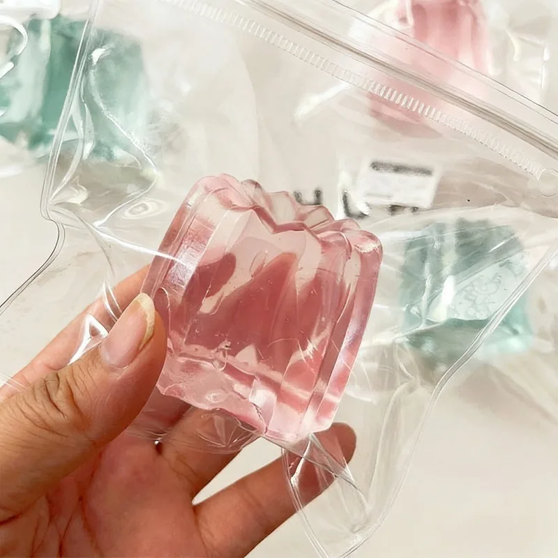 Squishy Blue Translucent Pudding Sticky Squeeze Toy Soft Pink Ice Cubes Fidgets Toy Anti-Stress Toy for Adults Hand Exercise