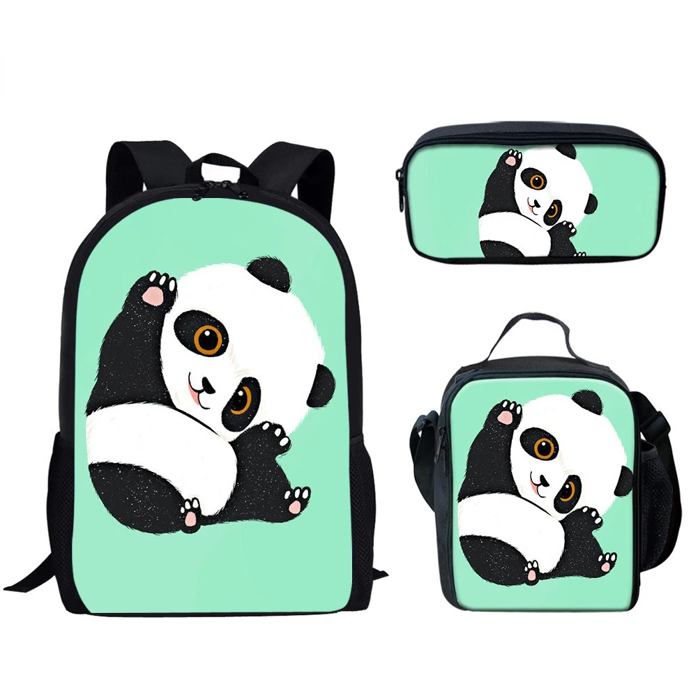 Moda Popular divertido Panda impresión 3D 3 unids/set mochilas escolares para alumnos mochila para ordenador portátil bolsa de almuerzo estuche para lápices