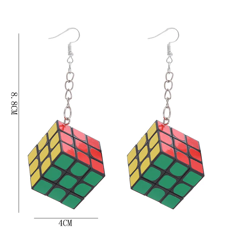 Creative Rubik's Cube Earrings, 3D Cube Stud Earrings EM182, Unique Geek Jewelry for Men Women, Jewelry Wholesale
