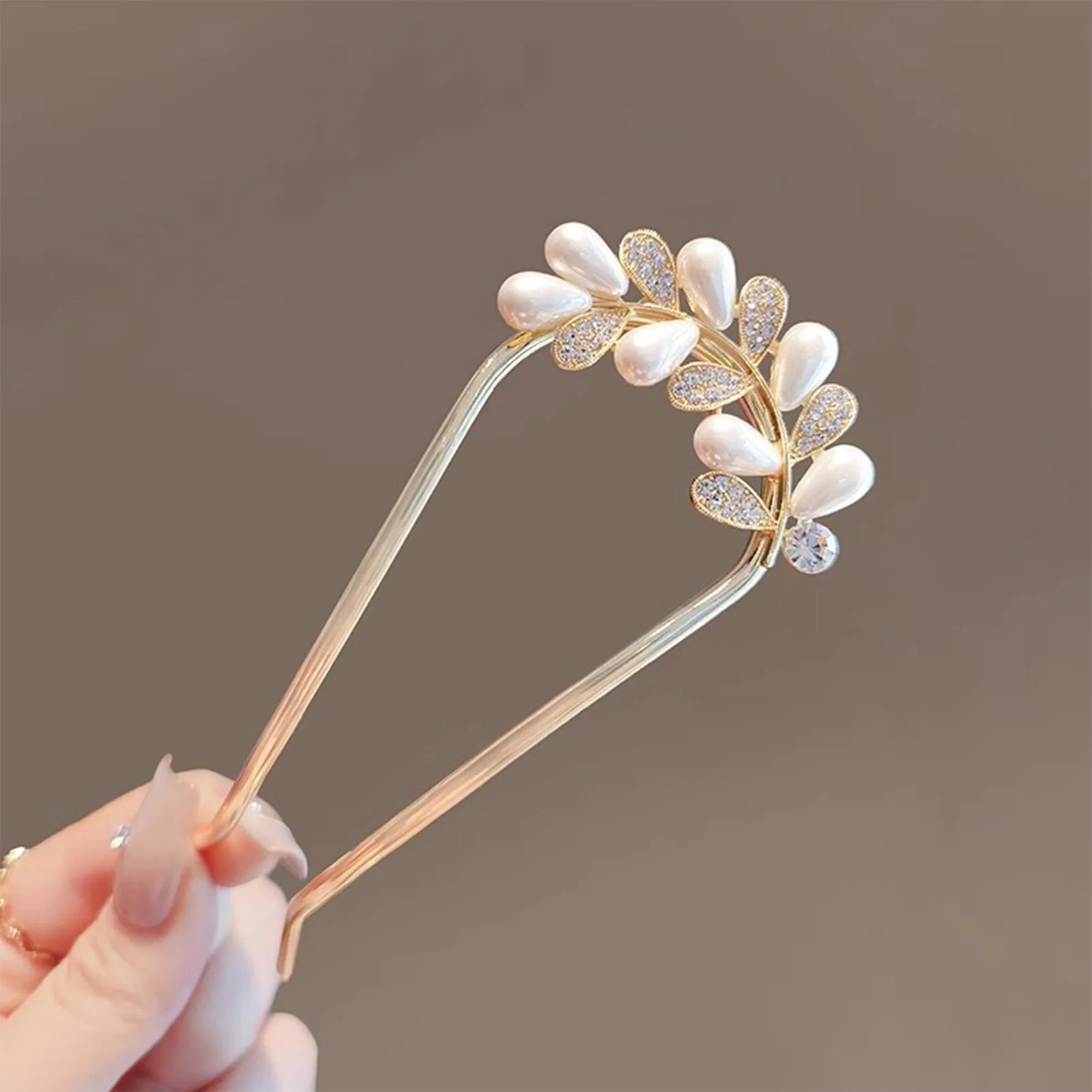 

U Shaped Hair Sticks Forks Pearls Rhinestone Decor Elegant Women Hair Bun Maker Jewelry Fashion Updo Hairpins Side Clips