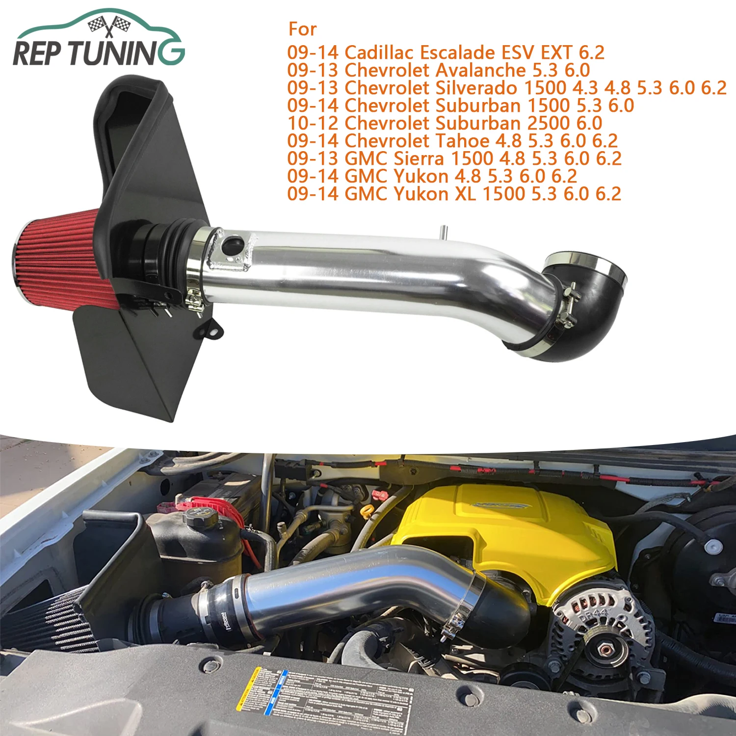 

High Flow Air Intake Pipe Kit for Chevrolet Avalanche Silverado Suburban Tahoe Cadillac Escalade GMC Sierra Yukon 5.3 6.0 6.2L