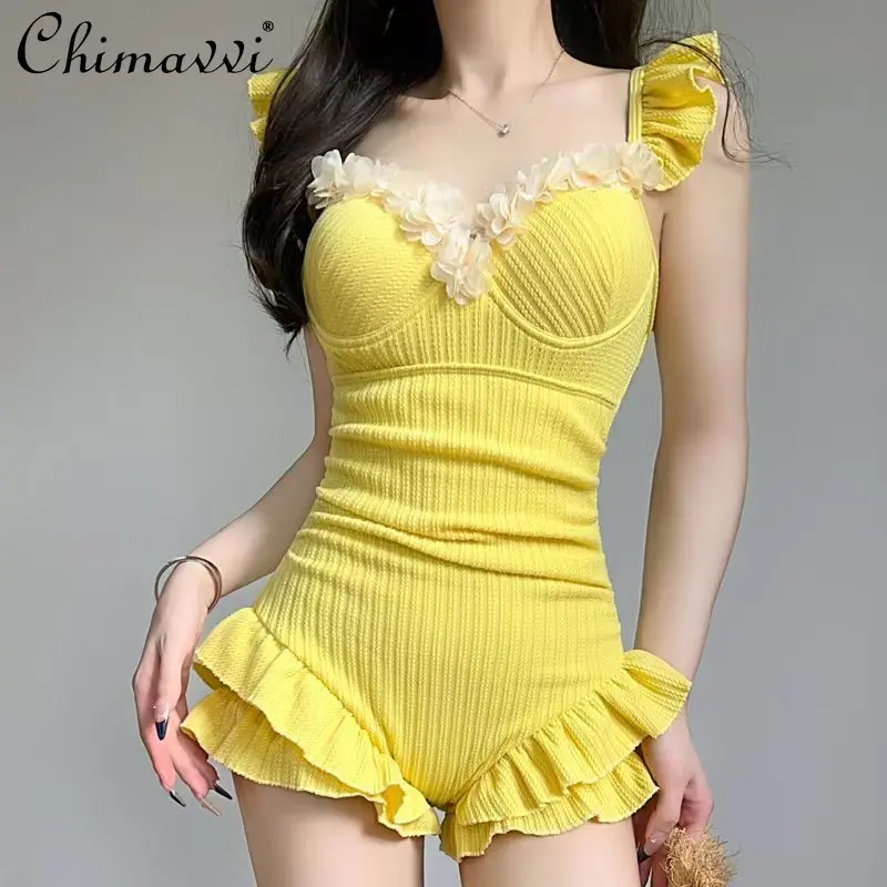Maillot de bain une pièce pour femmes, doux, Sexy, Slim, vacances en bord de mer, printemps chaud, mignon, pour filles, nouvelle collection été 2025