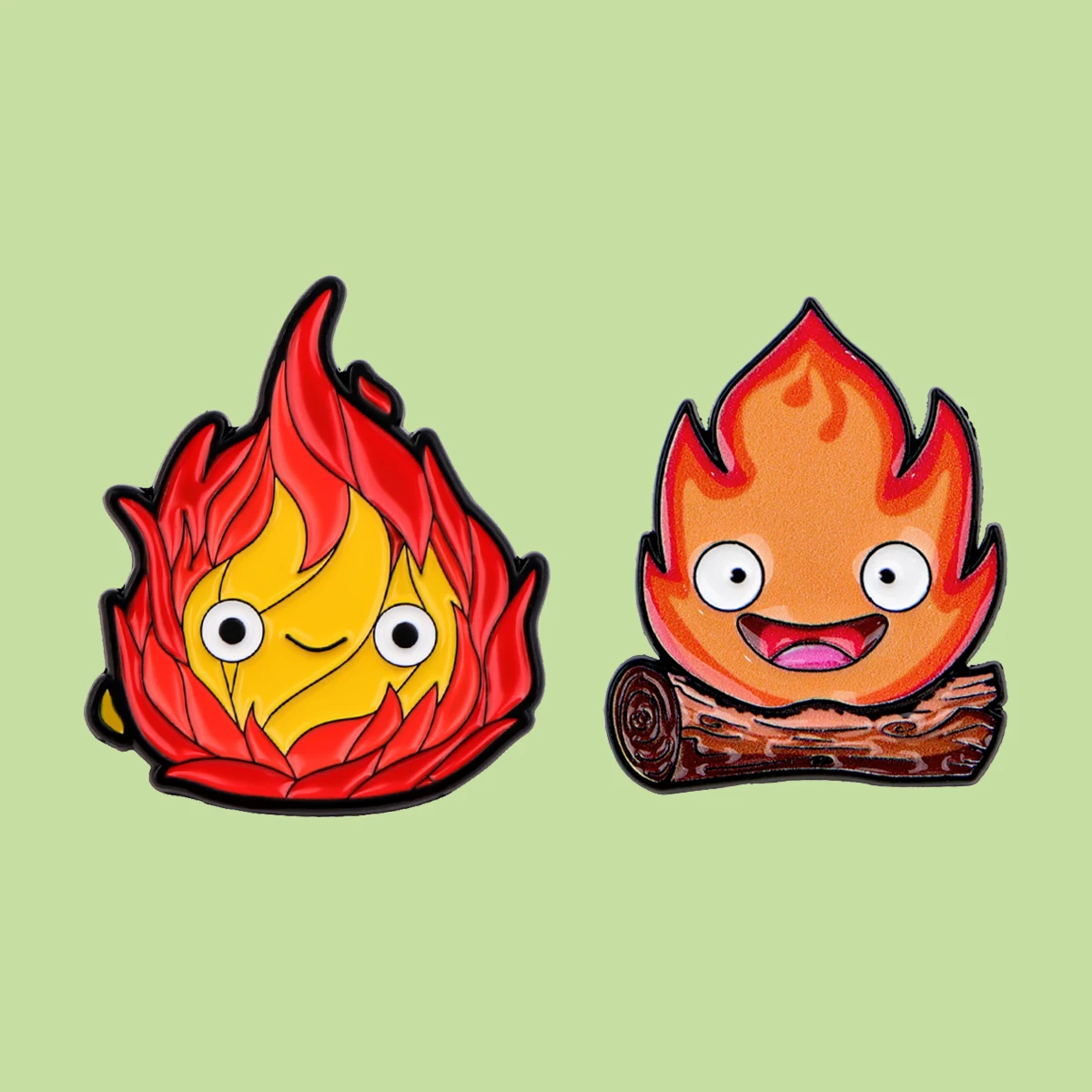 2pcs/Set Cute Flame Enamel Pin Cartoon Anime Movie Metal Brooch Backpack Collar Lapel Badges Fashion Jewelry Collection Fan Gift