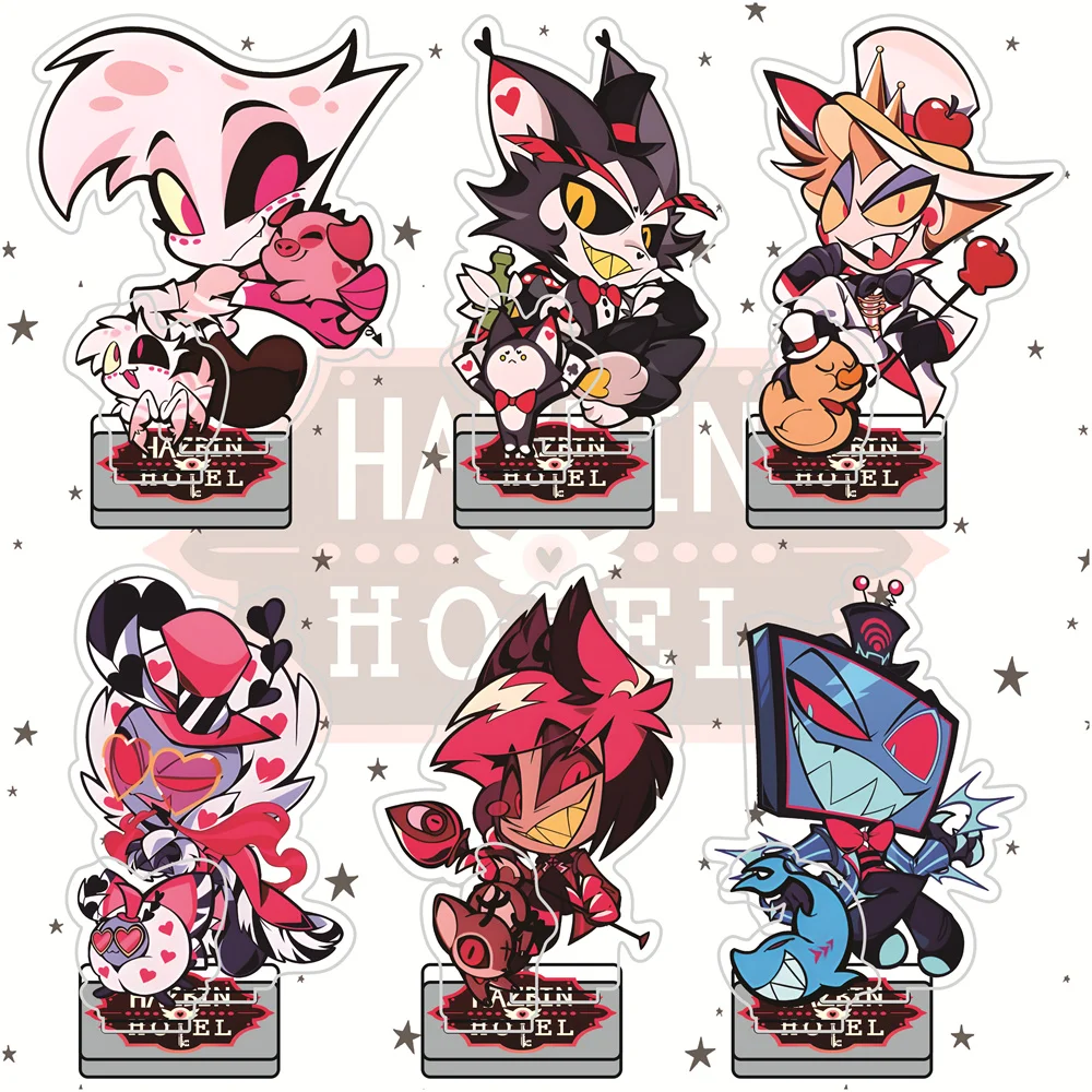 Hazbin Hotel 10cm+4cm Double Insert Two-Part Chibi Acrylic Stand Figures Keychain Collectible Standee Desk Decor Gift for Fans