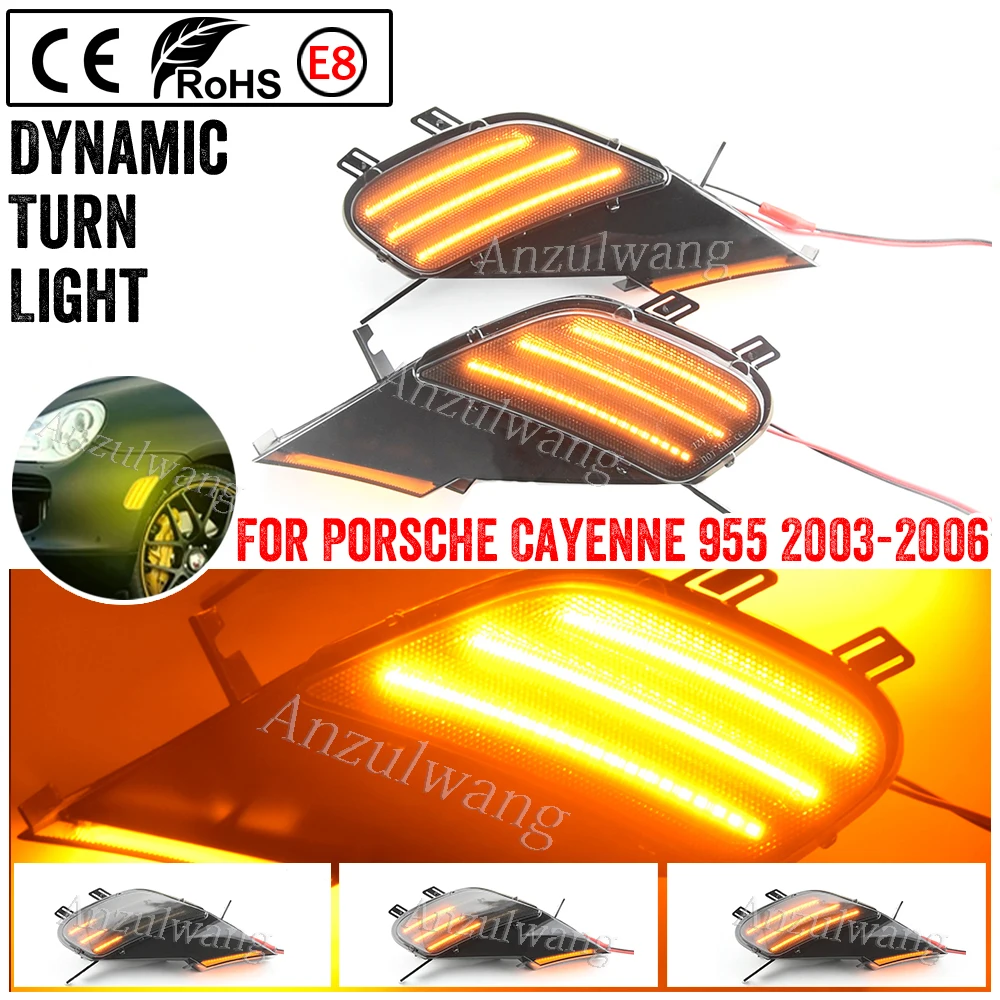 2pcs LED Dynamic Amber Turn Signal Light Side Fender Marker Lamp For Porsche Cayenne 955 2003-2006 OEM# 95563103310