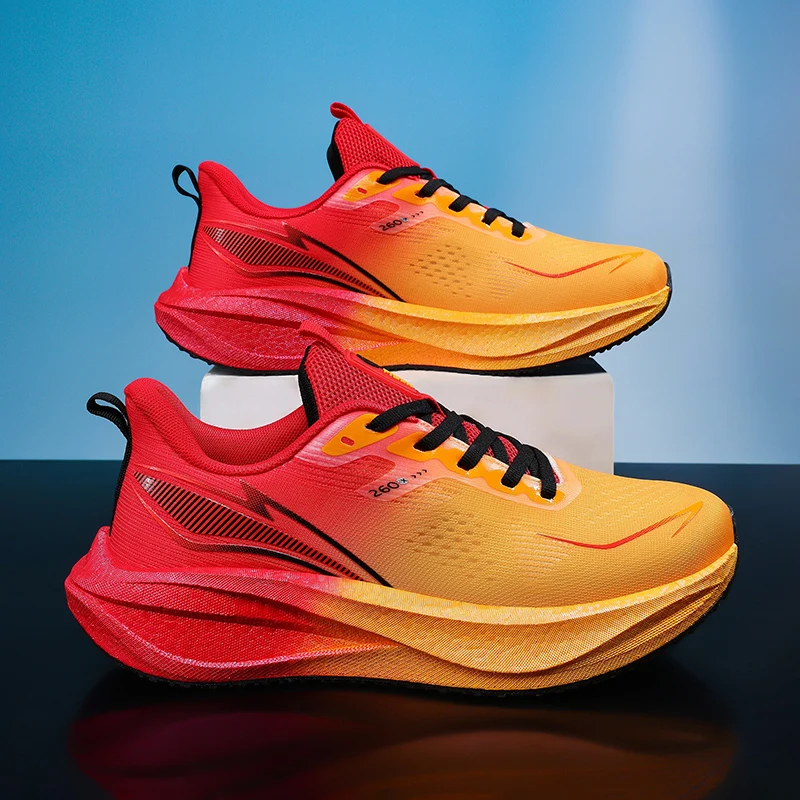 Men Running Shoes Lightweight Breathable Athletic Sneakers Cushion Elastic Sport Trainers Carbon Plate Marathon Jogging Footwear