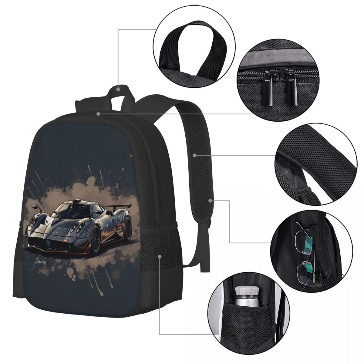 Imagem -04 - Velocidade Sports Car Mochila com Desenhos Animados Gráficos Mochilas de Viagem Mochilas Escolares Grandes Mochila Estética Designer Estudantil