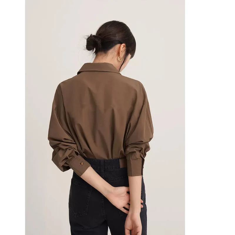 Vintage Fashion Pocket Single-breasted Blouse Women New Classic Polo Collar Korean Loose All-match Lady Chiffon Shirt 2023