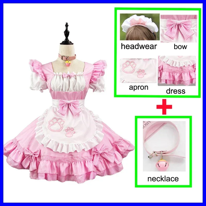 Disfraces sexys de sirvienta para Cosplay, falda de gato dulce de Anime para niña, vestido bonito de Lolita en negro, blanco y rosa, delantal para fiesta de Carnaval, trajes de camarera