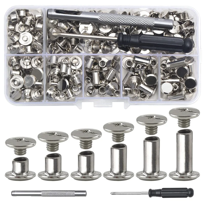 ABPQ-Chicago Vite Rivetti in pelle Rivetti a vite assortiti M5 Viti di rilegatura Chicago per decorare cinture artigianali in PU (110 pezzi)