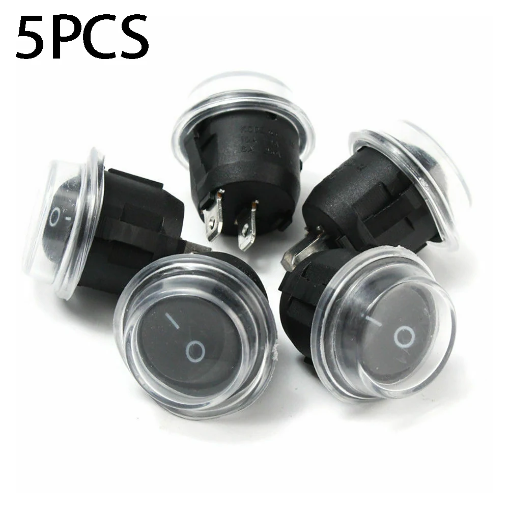 SPST Toggle Switch ON/OFF Plastic Round Rocker Single Pole Single Throw 10A 12V 5pcs/Set Black Boat Mini Snap-in