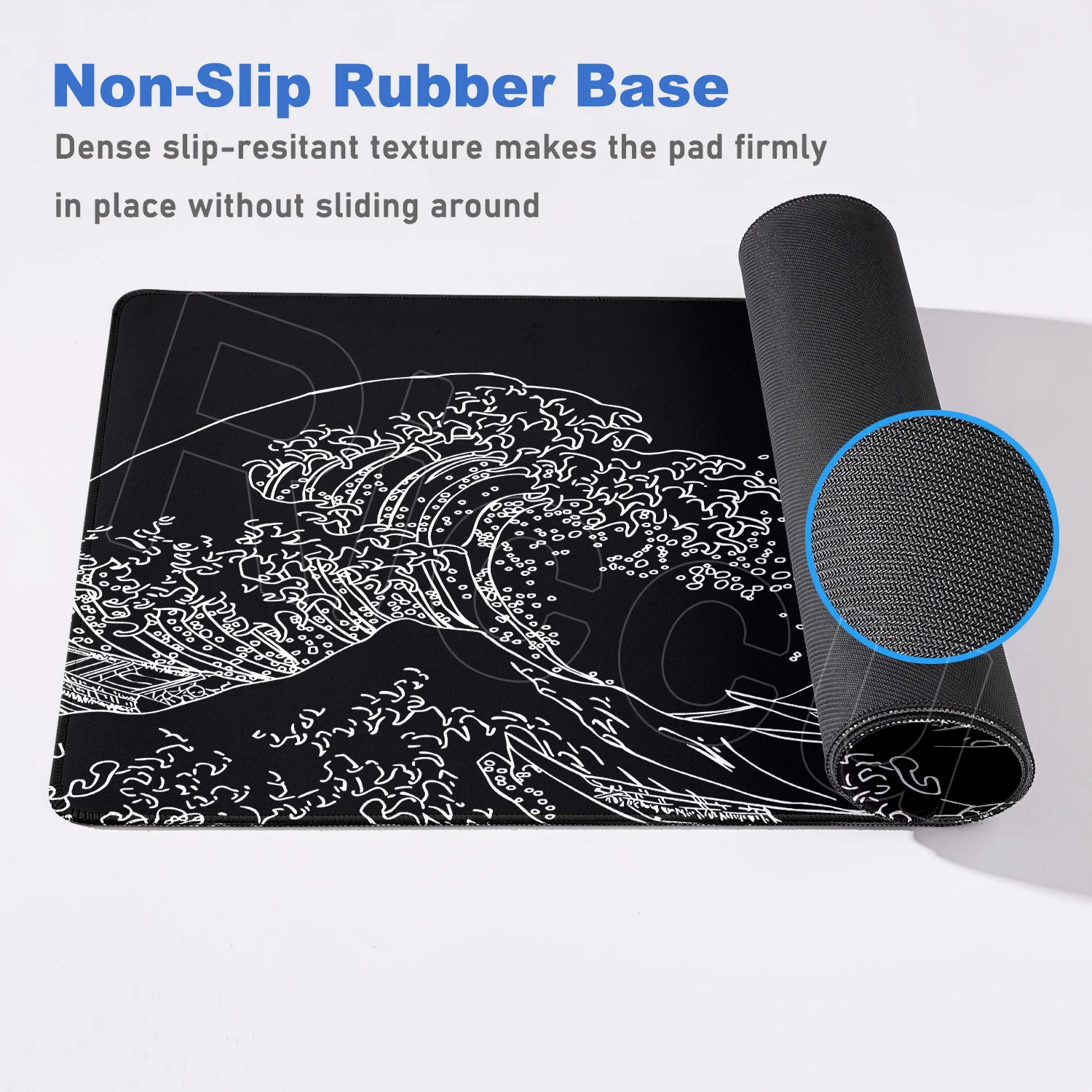 Gaming Mouse Pad Great Wave Off Kanagawa สีดํา Deskmat 90x40 ซม.แป้นพิมพ์ลื่น Pad บนตารางพรม XXL ยาง mousepad