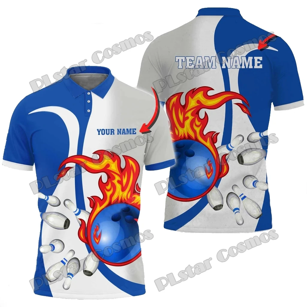 

Bowling Ball And Pins Flame Basic Multicolor Customized Name 3D Printed Men's Polo Shirt Summer Unisex Casual Polo shirt WK225