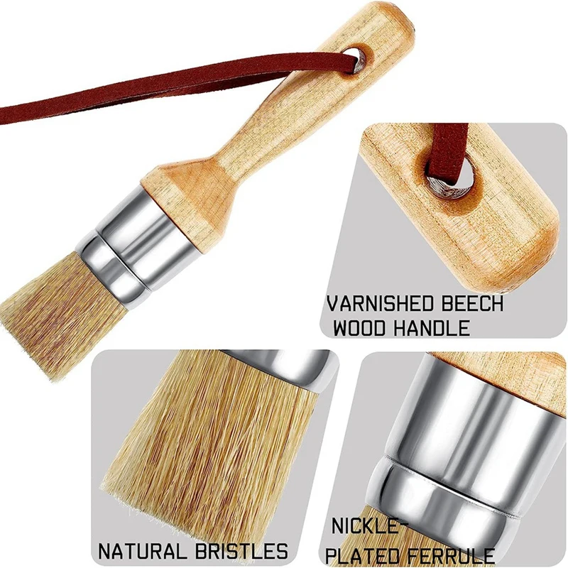 3Pcs Oval Brush For Acrylic Painting Bristle Stencil Brushes For Wood Furniture Home Decor