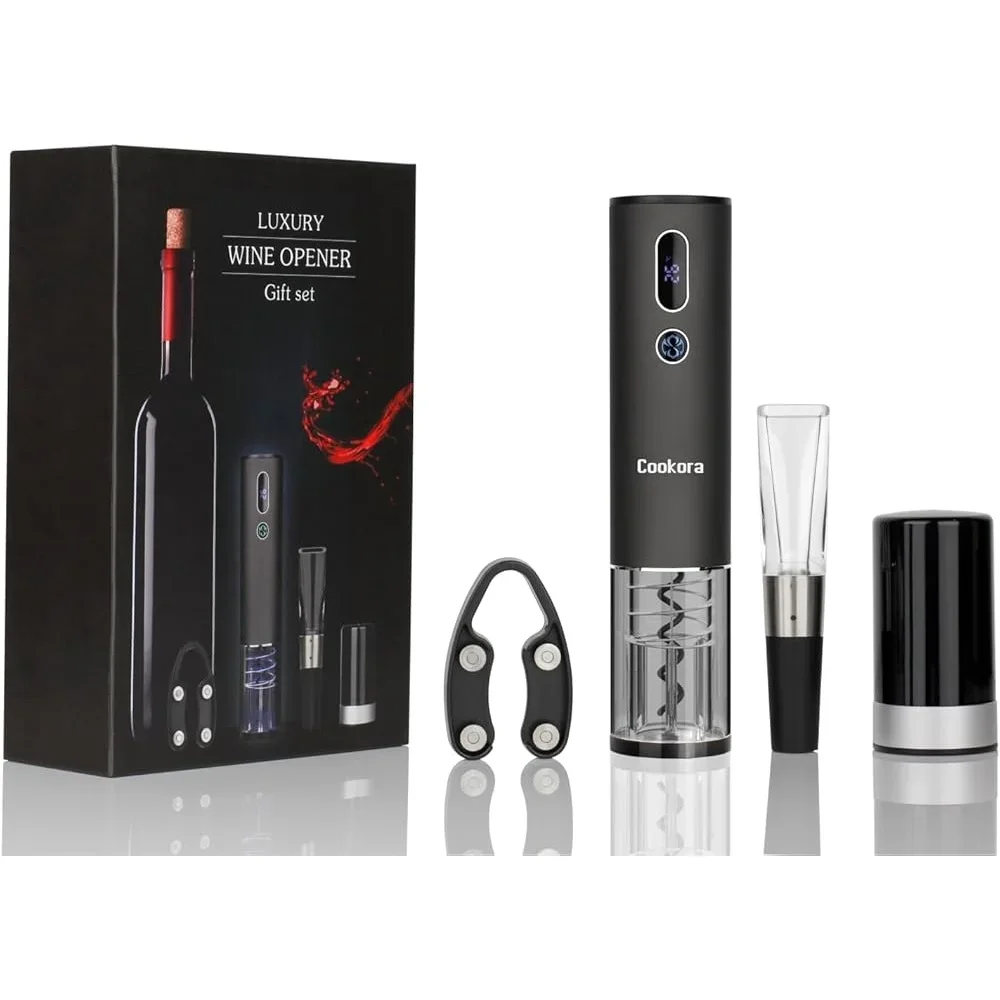 고급 전동 와인 오프너 세트 충전식 자동 코르크 마개 LED 포일 커터 에어레이터 진공 스토퍼 USB 충전기 선물