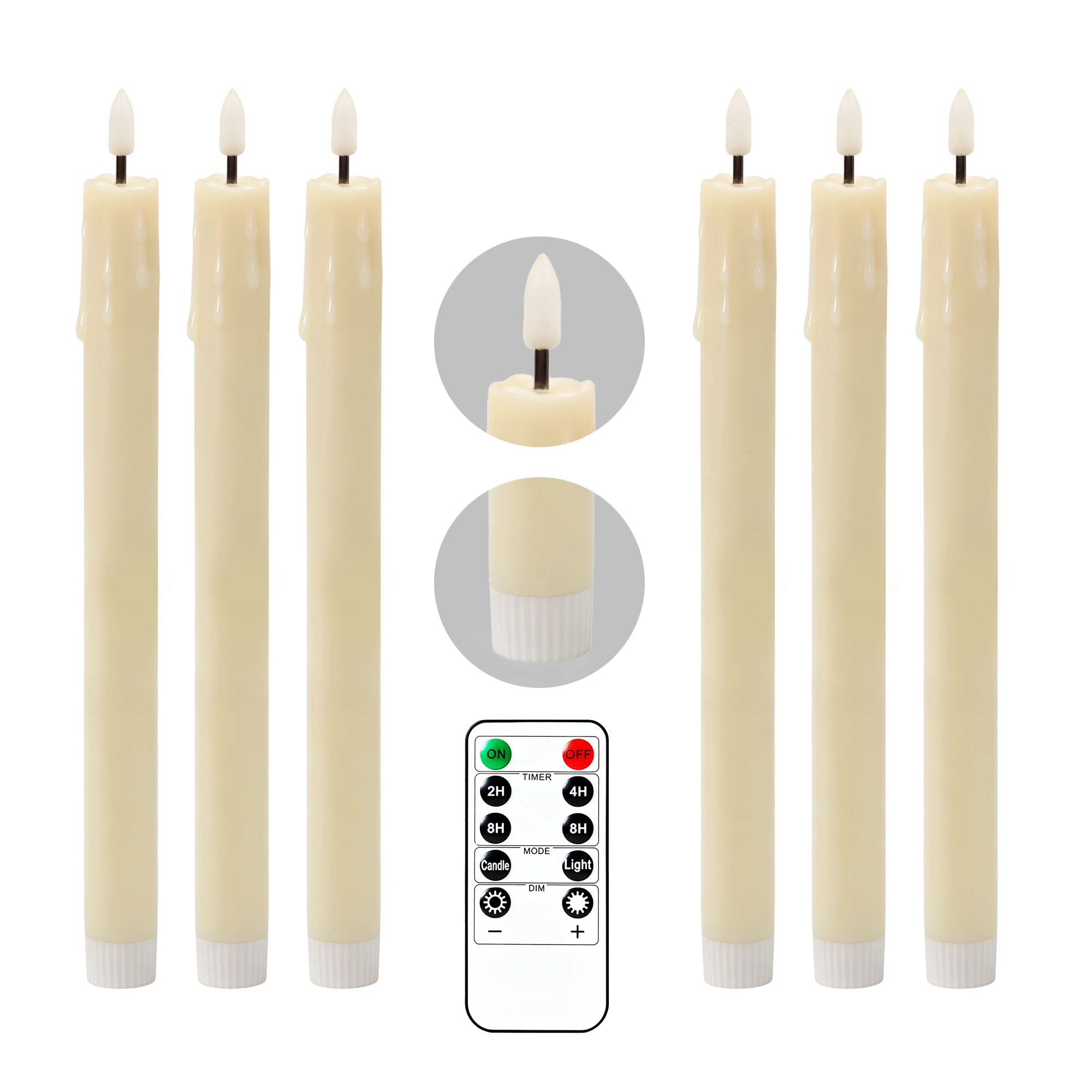 Flameless Ivory Taper Candles Flickering with 10-Key Remote, Battery Operated Led Warm 3D Wick Light Window Candles Real Wax Pack of 6, Christmas Home Wedding Decor(0.78 X 10 Inch) view 6