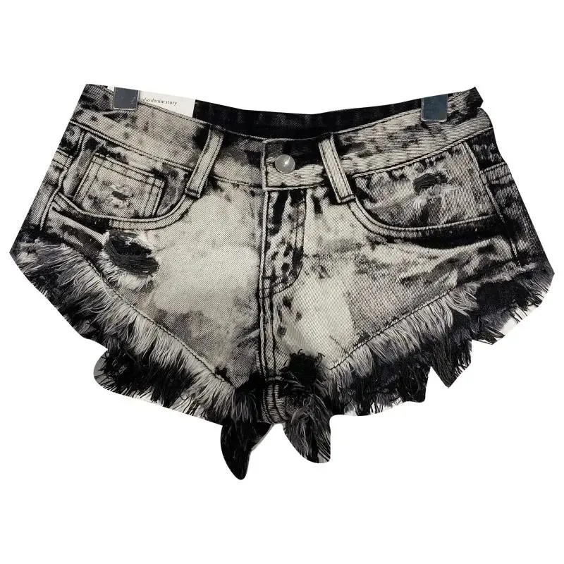 Women's Distressed Denim Micro Shorts High Waist Raw Hem Rave Party Hot Pants